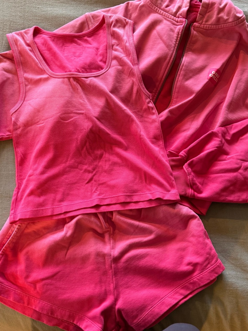 NWOT Daily Drills Sunsoaked Hot Shot zip up hoodie, tank and shorts SET